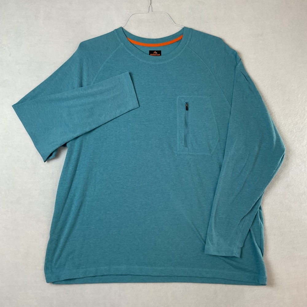 Ridgecut Toughwear Mens 2XL Teal Blue Long Sleeve Performance Zipper Pocket‎ Top